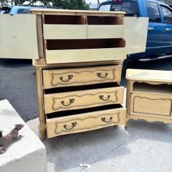 Vintage 1960 French Provincial Upright Chest With Matching Nightstand