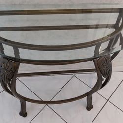 Glass Half-Moon Glass & Metal Console Table