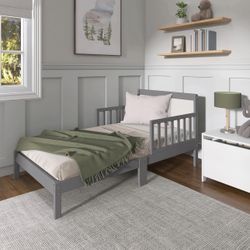 Toddler Bed in Steel Grey/White - Dream On Me Brookside Wooden