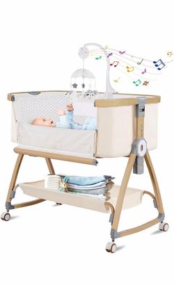 Baby Bassinet with Music Mobile and Storage Shelf