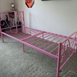 Pink Metal Twin Bed With Mattress