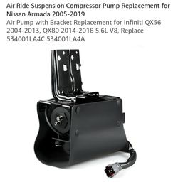 Air Ride Suspension Compressor Pump Replacement for Nissan Armada 2005-2019
Air Pump with Bracket Replacement for Infiniti QX56 2004-2013, QX80 2014-2