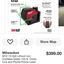 Milwaukee M12 12-Volt Litium -Ion Line and Plumb Points Laser Level ( Tool Only)