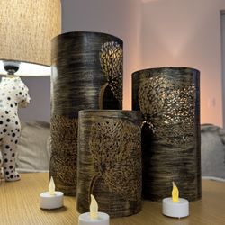 Set of 3 Metal Lanterns (Electronic Candles Included)