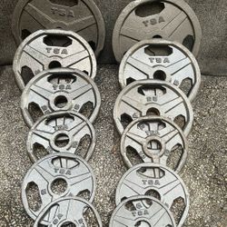 FULL SET OF TSA EASY GRIP OLYMPIC PLATES (PAIRS OF) : 45s  35s  25s. 10s  5s  2.5s