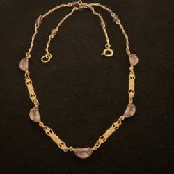 16” Gold Plated Necklace With Amethyst/ Purple Rhinestones 