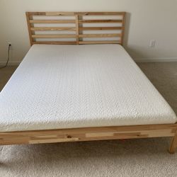 Bed frame, pine Queen With Mattress And Bed slats