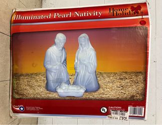 General Foam Plastics Blow Mold 28” White Marble Pearl Lighted Nativity Set