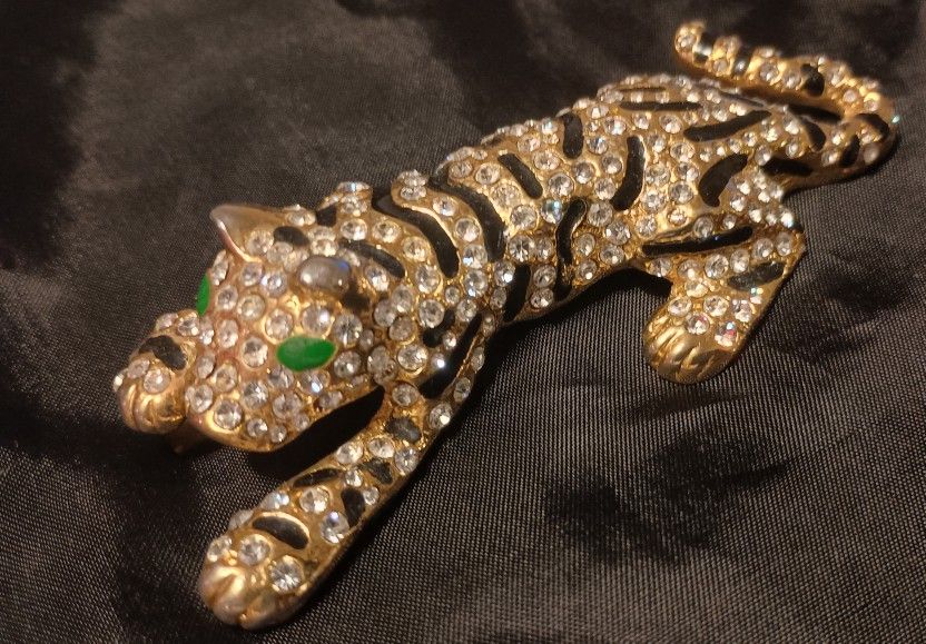 Rhinestone And Black Enamel Tiger