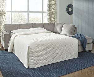 SLEEPER SECTIONAL WITH QUEEN PULLOUT BED, MEMORY FOAM, GREY [NEW]