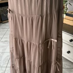 Brown Plain Mesh Skirt with Bow Details
