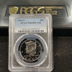 2000 S Gem Proof Kennedy Half Dollar Graded At PR69 With A Deep Cameo 2-7