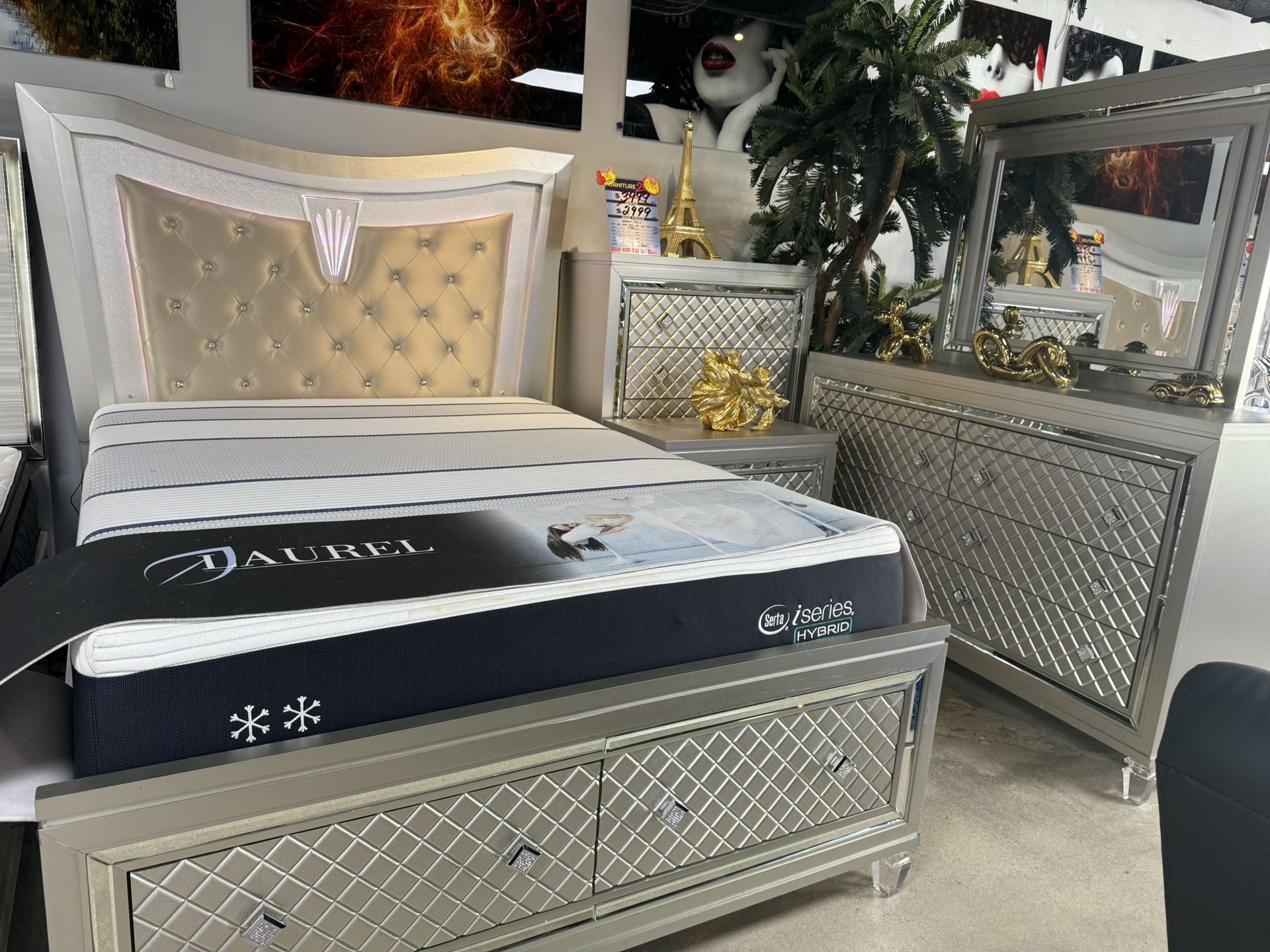Gorgeous 5 Pc LED Bedroom Set With Storage Drawers On Huge Special $900 Off!