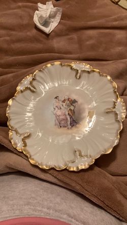 Antique Porcelain Plate with Gold Rim