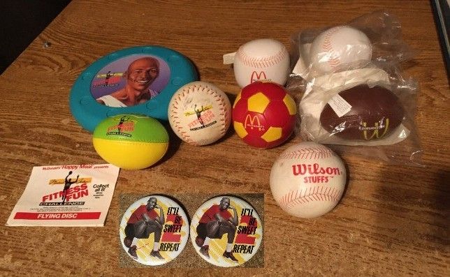 Lot Of 11 McDonald's Sports Ball Michael Jordan Fun Fitness Happy Meal Toys And Buttons