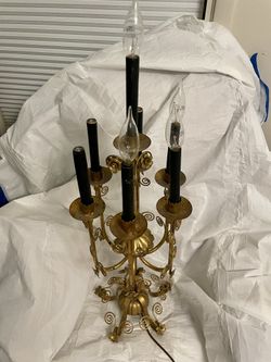 Vintage Lamp, Gold Tone Candelabra Floral Motif 