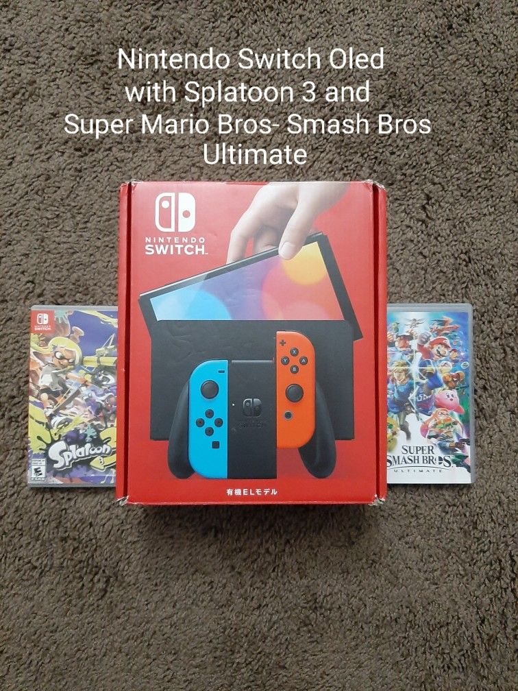 Nintendo Switch Oled [Like New] with 2 Games (Super Mario Bros. Smash Bros Ultimate  & Splatoon 3