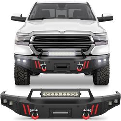New in a sealed box Ram 1500 Front Bumper with Winch Plate, Lights, D-rings, License Plate Bracket, Textured Black Stainless Steel Pickup Bumper for R