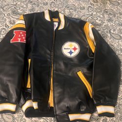 VTG NFL Men's Apparel Pittsburgh Steelers AFC black Leather Jacket Size