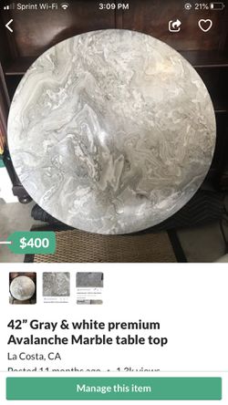 42” Gray & white premium Avalanche Marble table top