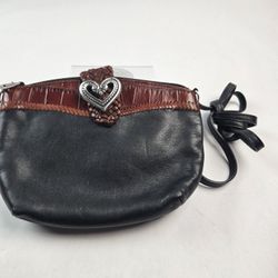 Brighton Black Leather W/ Brown Croc Accents Crossbody Purse Heart Charm