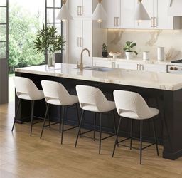 Set of 4 White Boucle Counter Stools