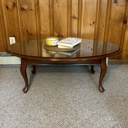 Oval Coffee Table with Glass Top - Solid Wood - Sturdy & Clean - Great Condition