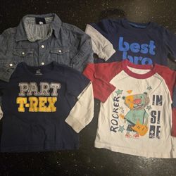 Lot of 4 Size 2T 24 Months Long Sleeved Boys T-shirts Fall Winter Tops Toddler Clothes. Best bro from Carter's, Rocker inside rock star, part t-rex Di