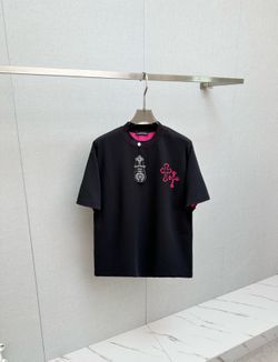 Chrome Hearts Style Black T-Shirt Pink Cross Graphic Oversized Streetwear Tee