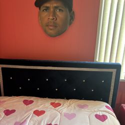 Full Size Bed Frame .. Dark Blue Velvet With Bling 