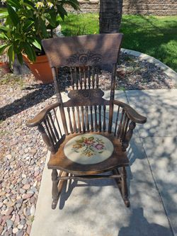 Antique Victorian Pressed-Back Oak Rocking Chair