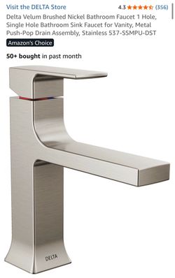 Delta Velum Brushed Nickel Bathroom Faucet 1 Hole, Single Hole Bathroom Sink Faucet for Vanity, Metal Push-Pop Drain Assembly, Stainless 537-SSMPU-DST