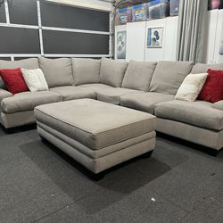 Living Spaces Sectional Sofa  Couch With Down Filled Cushions and Ottoman 