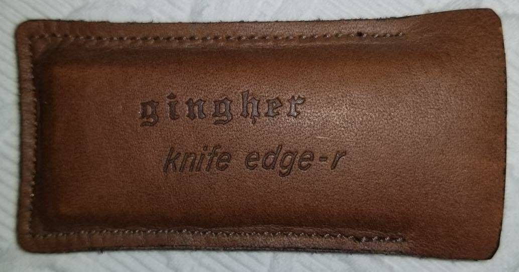 Vintage 3" Gingher Knife Edge-R Sharpening Stone Brown Leather Sheath