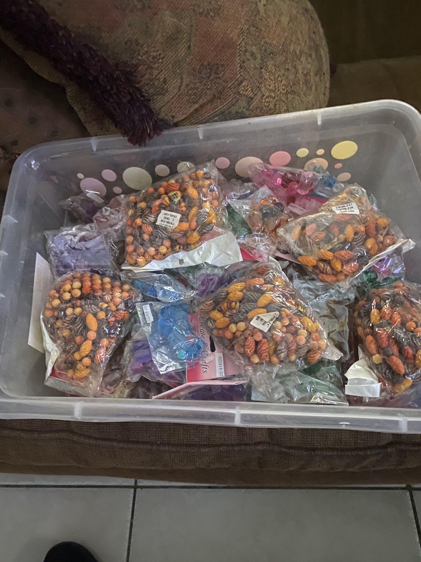Lots of glass beads and wooden bracelets in the package