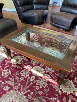 Solid Wood Coffee Table with Glass Insert