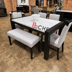 6 piece faux marble top dining table set // limited time offer 