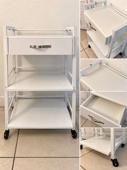 KARL HOME 3-Shelf Rolling Utility Cart with Drawer – White