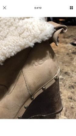UGG AUSTRALIA Carnagie Sheepskin Wedge TAUPE Fold Over Boots 1001317 Women's 7