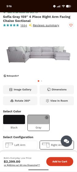 Sofia Gray 4-Piece Right Arm Chaise Sectional couch