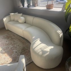 Redondo Ivory Boucle 2pc Curved Sectional Sofa