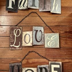 3 Metal Signs With Chain Hangers