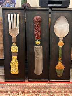 3 Large Decorative Kitchen Utensils Wall Art
