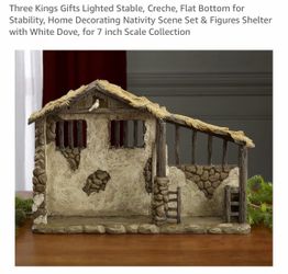 Three Kings Gifts Lighted Stable, Creche, Flat Bottom for Stability, Home Decorating Nativity Scene Set & Figures Shelter with White Dove, for 7 inch 