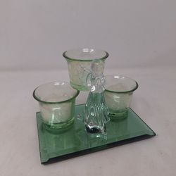 Vintage Dacra Glass Company Crystal Angel 3 Candle Votive Holder On Mirror