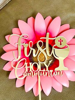 First Communion Cake topper   Gold Or Silver Acrylic Mirror 