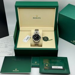Brand New 2025 Rolex Explorer 1 smooth bezel factory black dial 124270 stainless steel oyster bracelet watch box card tag receipt FULL SET