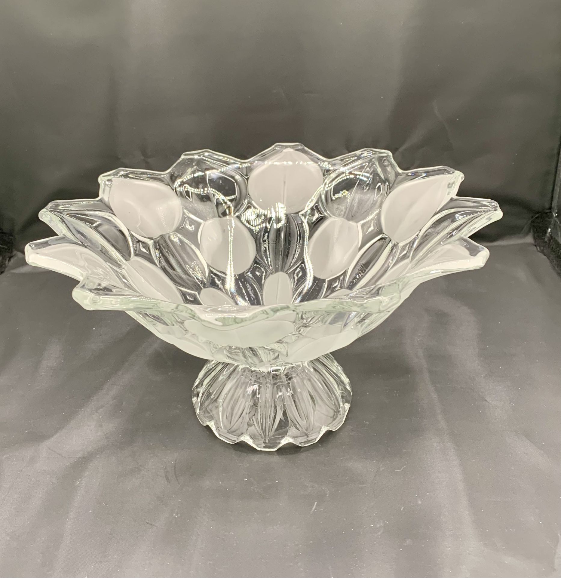 Vintage Carve Footed Glass Fruit Bowl