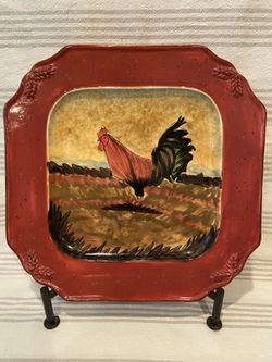 Huge Gorgeous Never Used Raymond Waites Designer Heavy Rooster Platter W/Wrought Iron Stand  $20 (reduced from $80) Mesa (Higley/US 60)