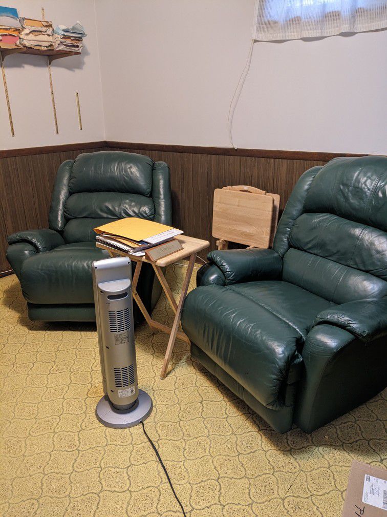 Two Green Leather recliners (Sofa Is Available)